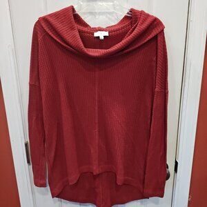 Lucky Brand Top Womens Small Red Cowl Neck Waffle Knit Pullover Long Sleeve